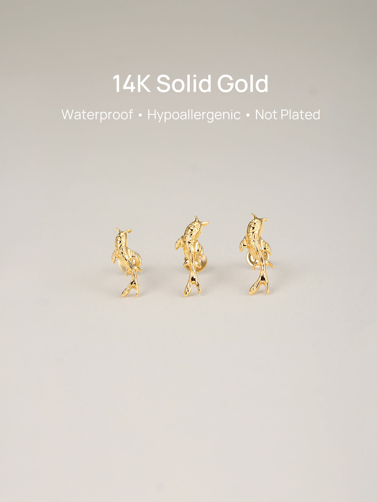 KOSINER 14K Solid Gold Dainty Textured Goldfish Flat Back Stud