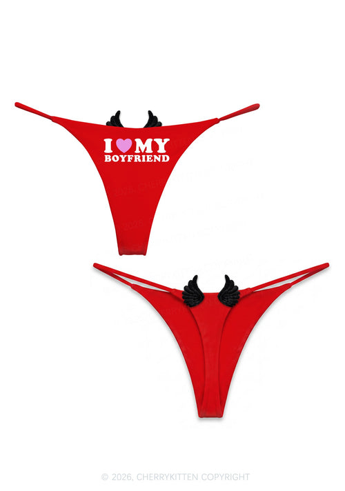 I Love My Boyfriend Y2K Goth Angel Wings Bikini String Thong Cherrykitten