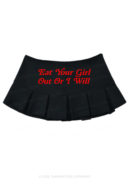 Eat Your Girl Out Y2K Mini Pleated Skirts Cherrykitten