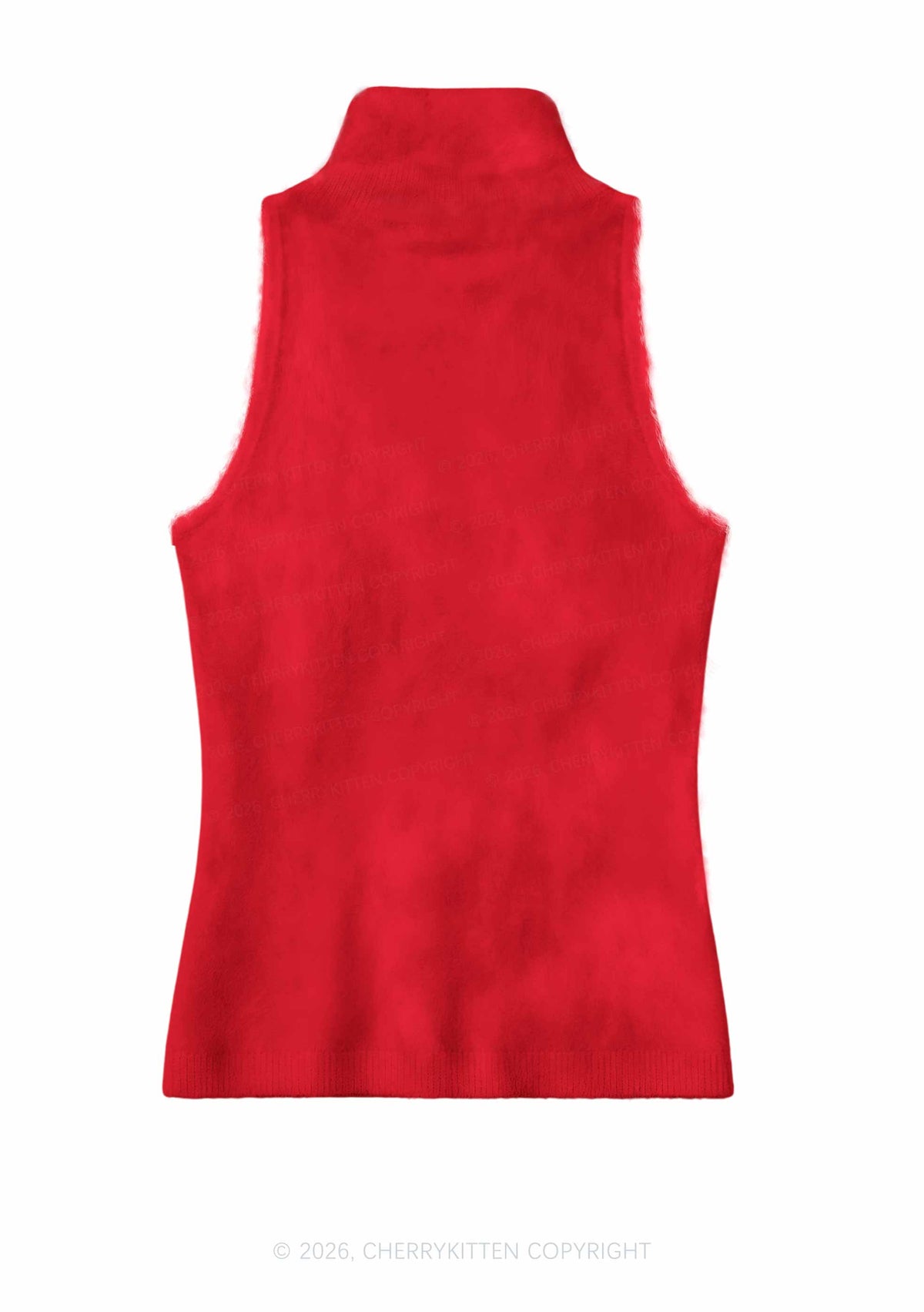 Plain Red Y2K Knit Turtleneck Tank Top Cherrykitten