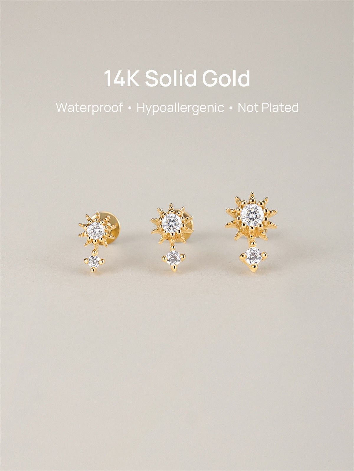 KOSINER 14K Solid Gold 6MM Delicate Sunflower Flat Back Stud