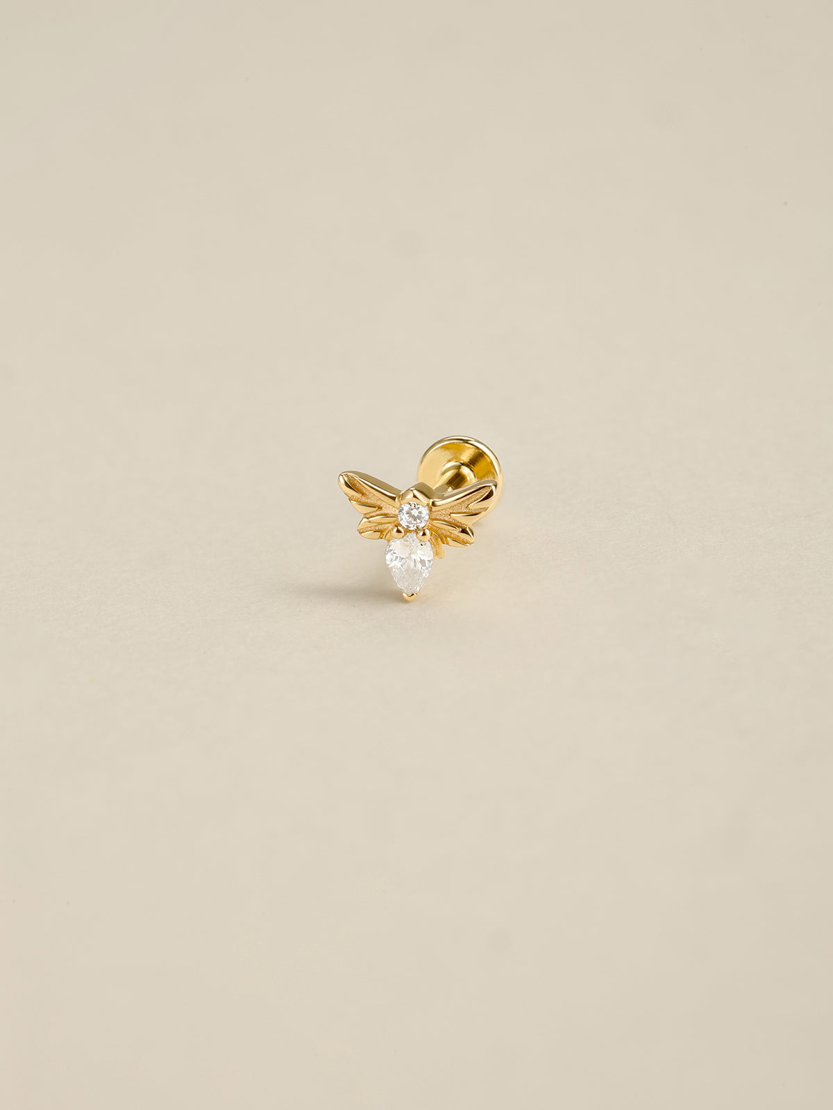 KOSINER 14K Solid Gold Dainty Bee Flat Back Stud