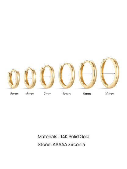 KOSINER 14K Solid Gold Minimalist Glossy Hoop