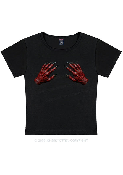 Halloween Satan Hands Y2K Baby Tee Cherrykitten