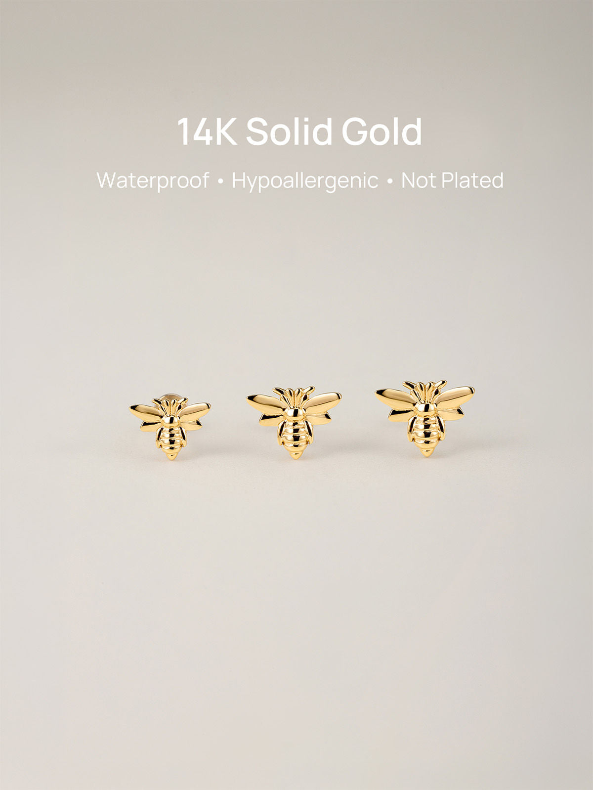 KOSINER 14K Solid Gold Glossy Flying Bee Flat Back Stud