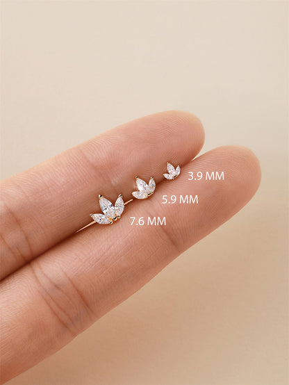 KOSINER 14K Solid Gold Delicate Marquise Trio Flat Back Stud