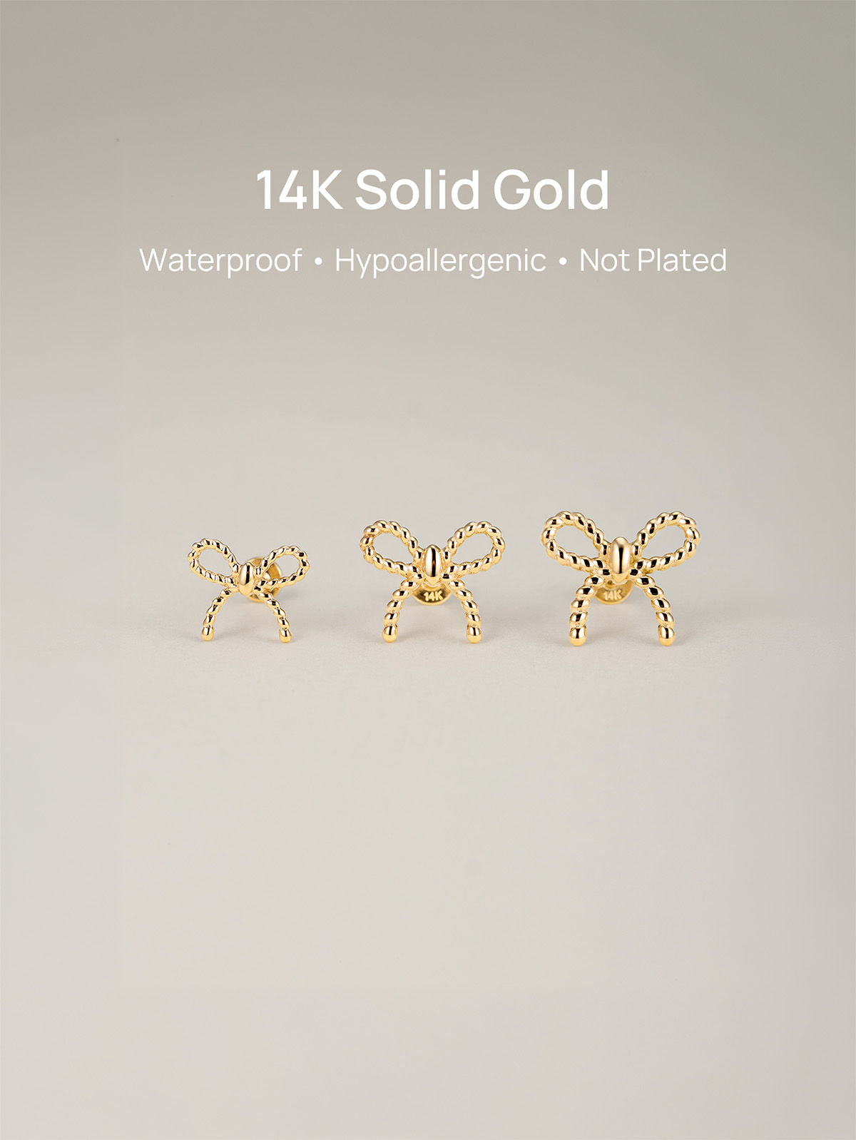 KOSINER 14K Solid Gold Elegant Textured Bowknot Flat Back Stud