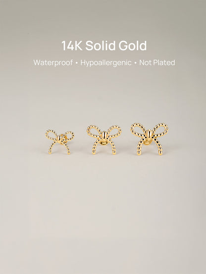 KOSINER 14K Solid Gold Elegant Textured Bowknot Flat Back Stud