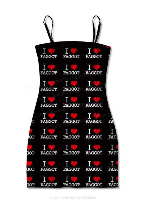 I Love Faggot Valentine's Day Y2K Print Slip Dress Cherrykitten
