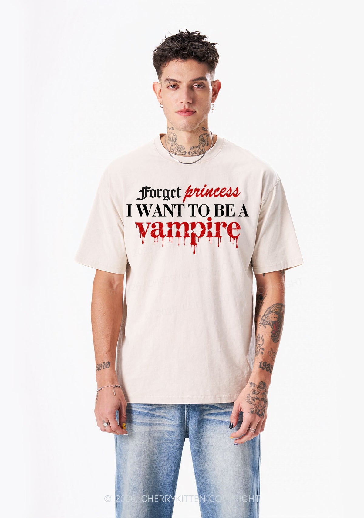 Halloween Want To Be Vampire Y2K Shirts Washed Tee Cherrykitten