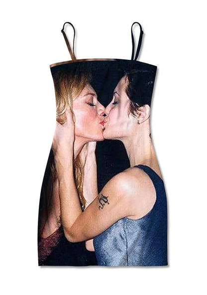 Girl Kissing Pride Angelina Y2K Print Slip Dress Cherrykitten