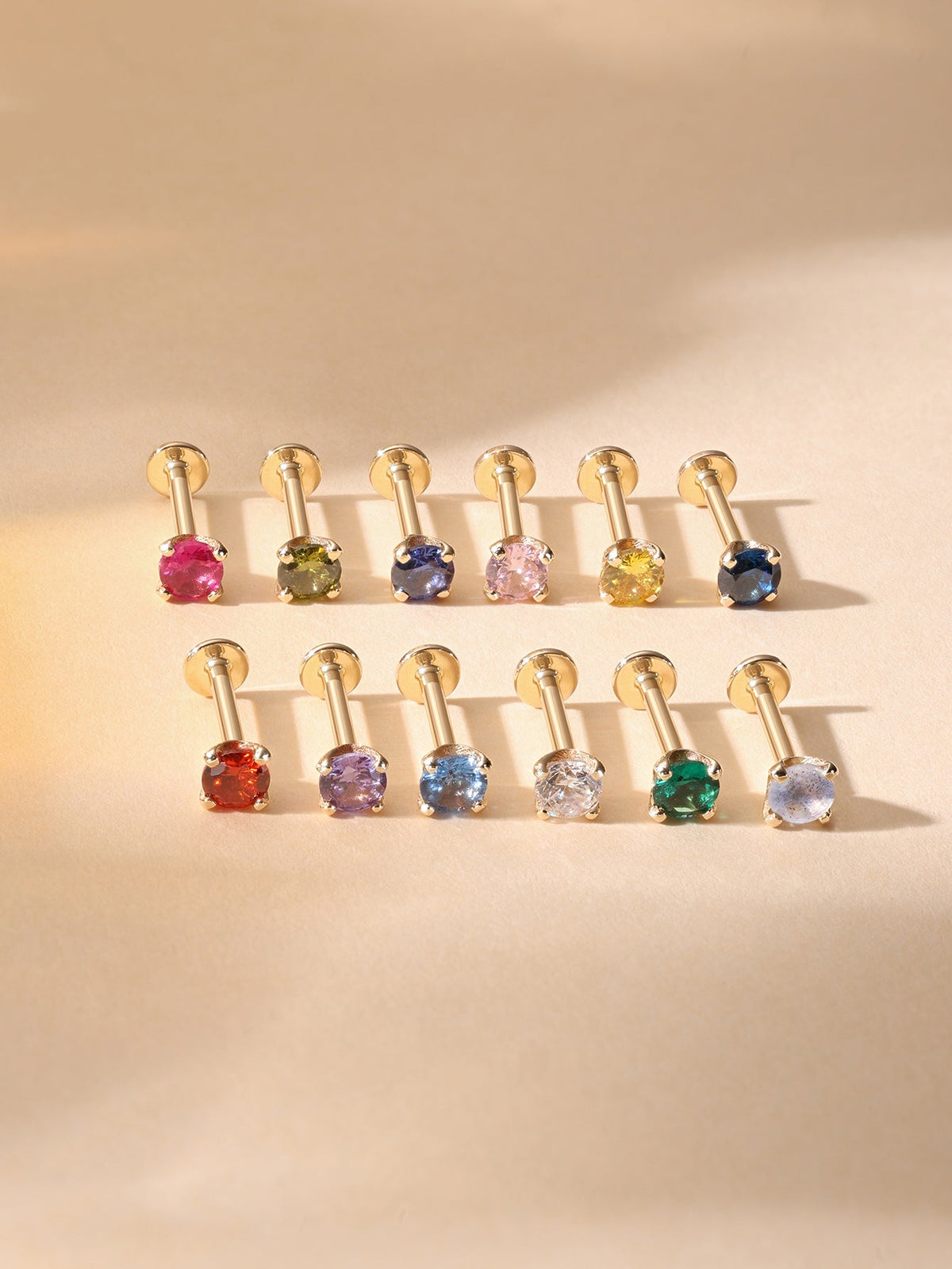 KOSINER 14K Solid Gold Birthstone Flat Back Stud