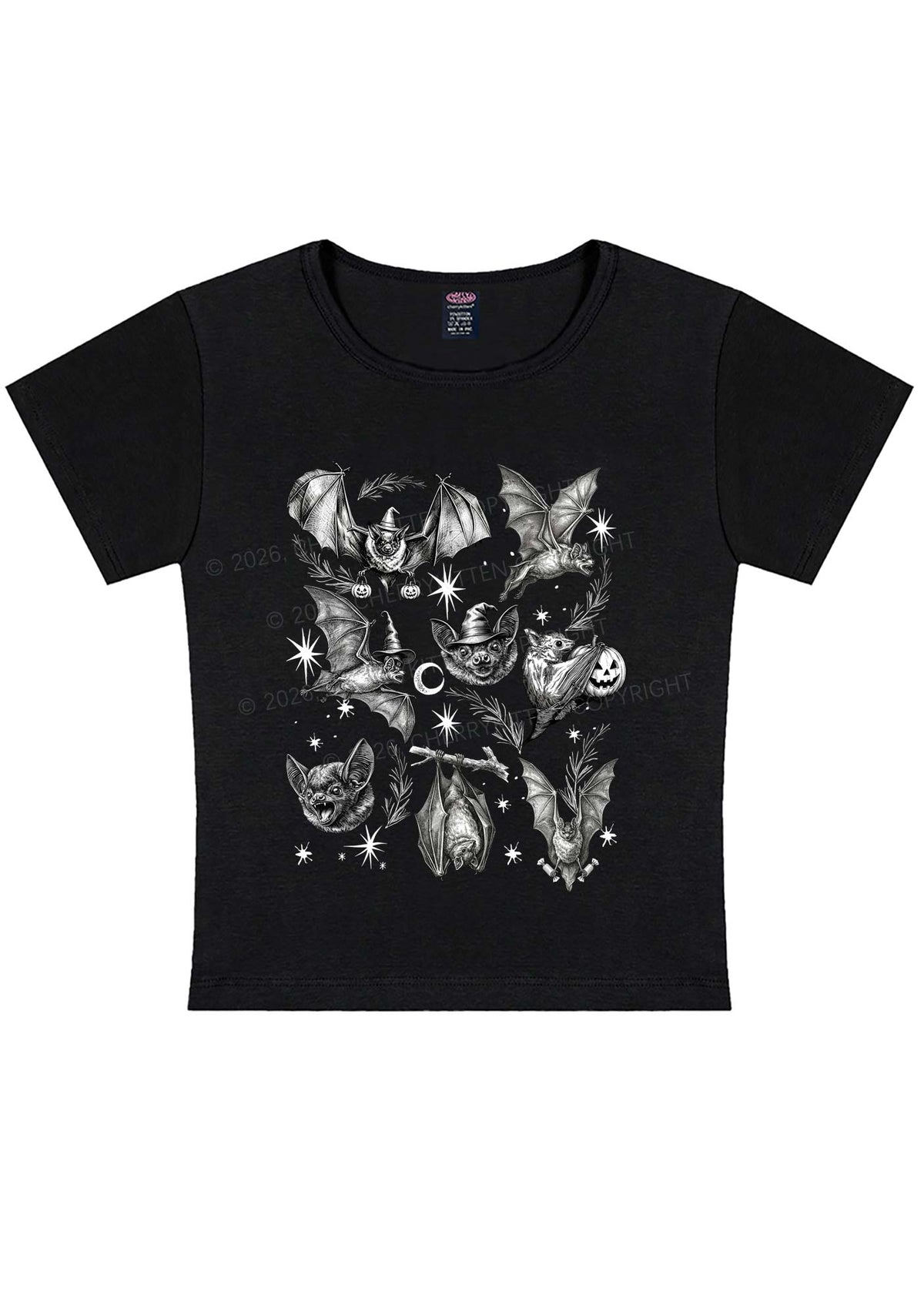 Halloween Bat Wizard Hat Y2K Baby Tee Cherrykitten