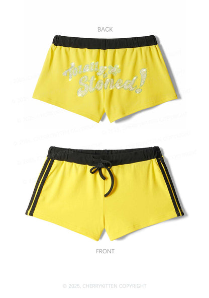 Rhinestone Totally Stoned Y2K Drawstring Mini Shorts Cherrykitten