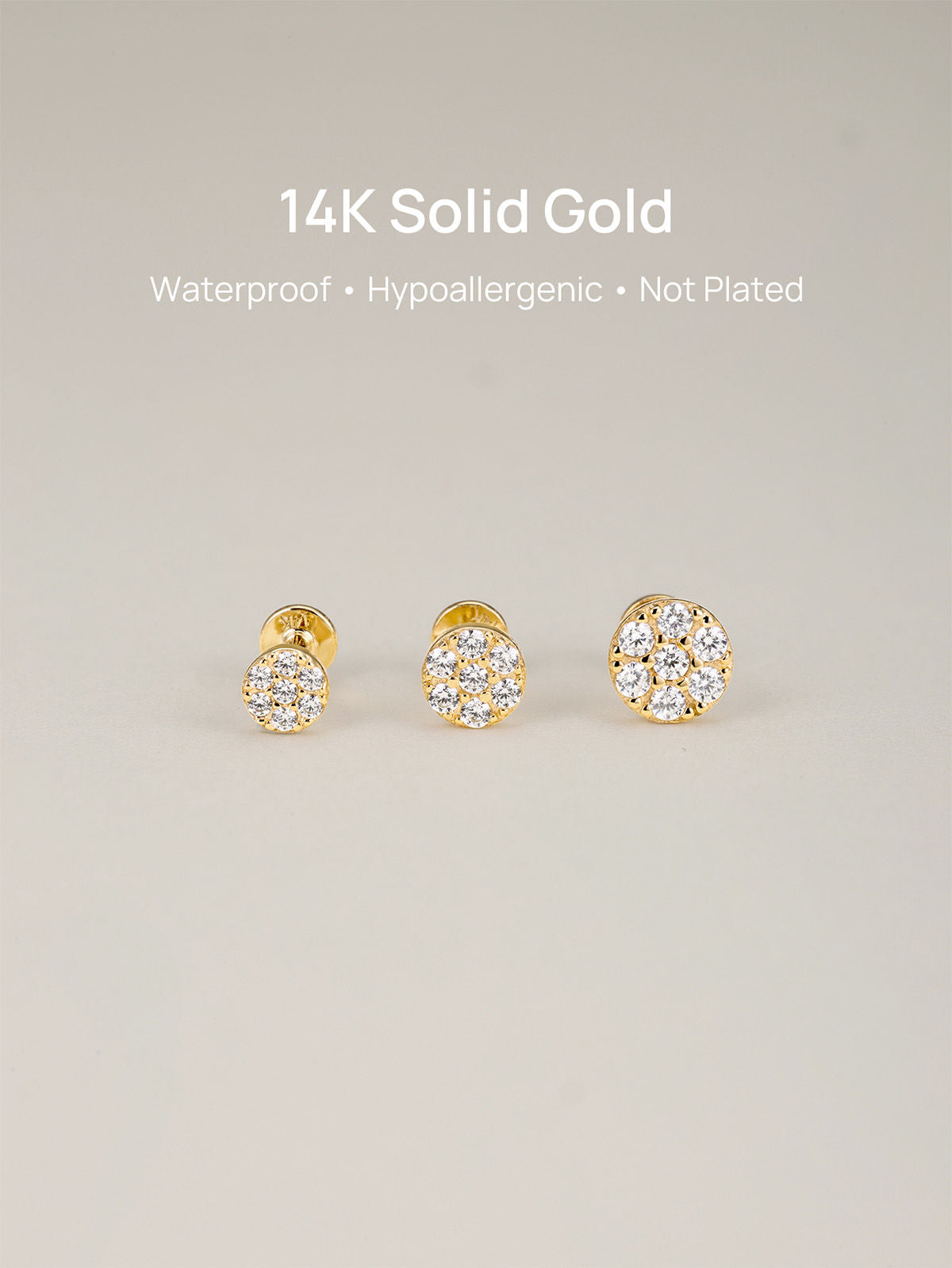 KOSINER 14K Solid Gold 3.8MM Classic Round Flat Back Stud