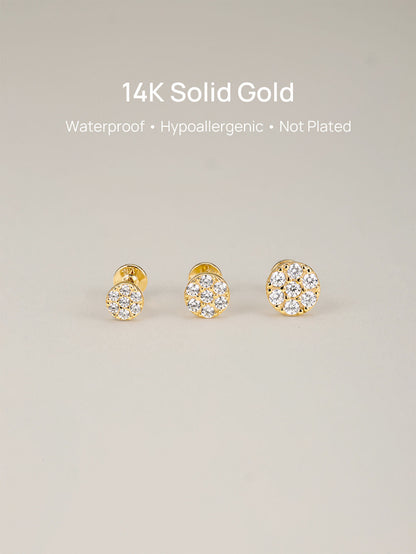 KOSINER 14K Solid Gold 3.8MM Classic Round Flat Back Stud