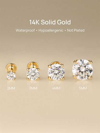 KOSINER 14K Solid Gold Minimalist 2MM Flat Back Stud