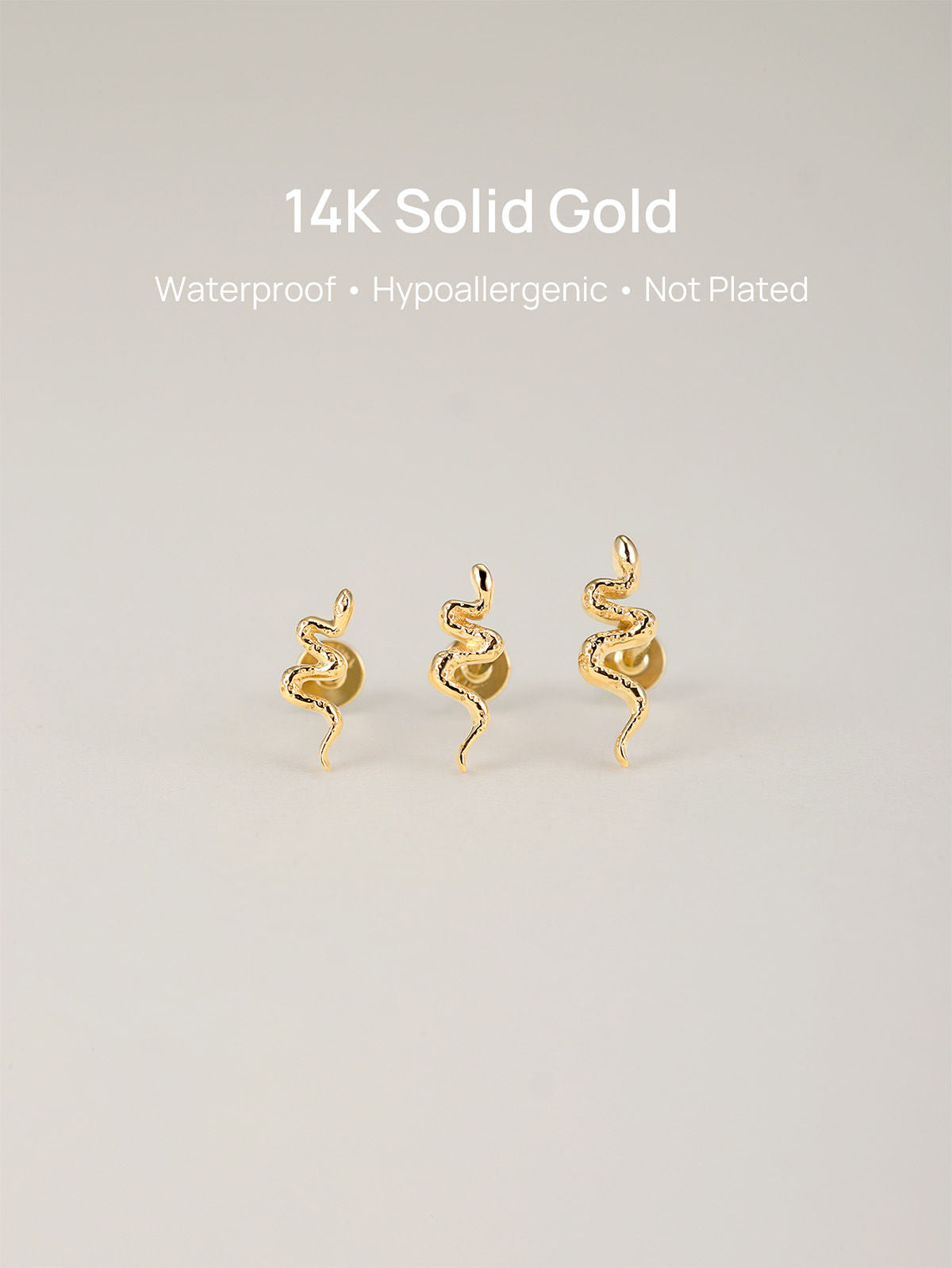 KOSINER 14K Solid Gold Textured Snake Flat Back Stud