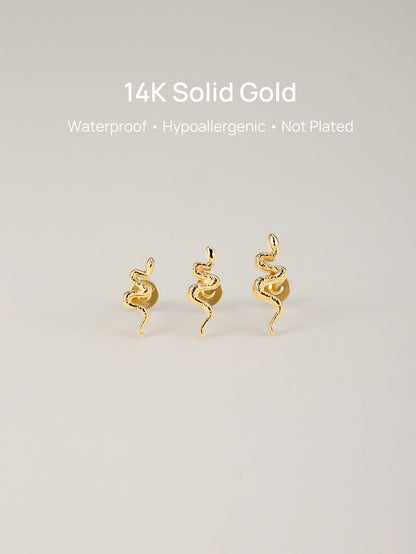 KOSINER 14K Solid Gold Textured Snake Flat Back Stud