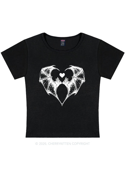 Halloween Bat Heart Y2K Baby Tee Cherrykitten