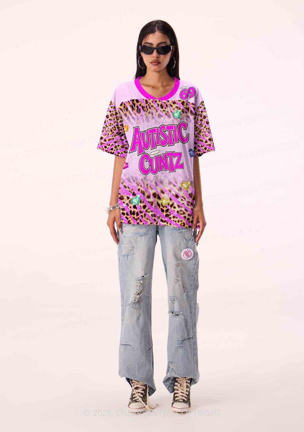 Autistic Cxxt Pink Leopard Y2K Sport Jersey Shirts Cherrykitten