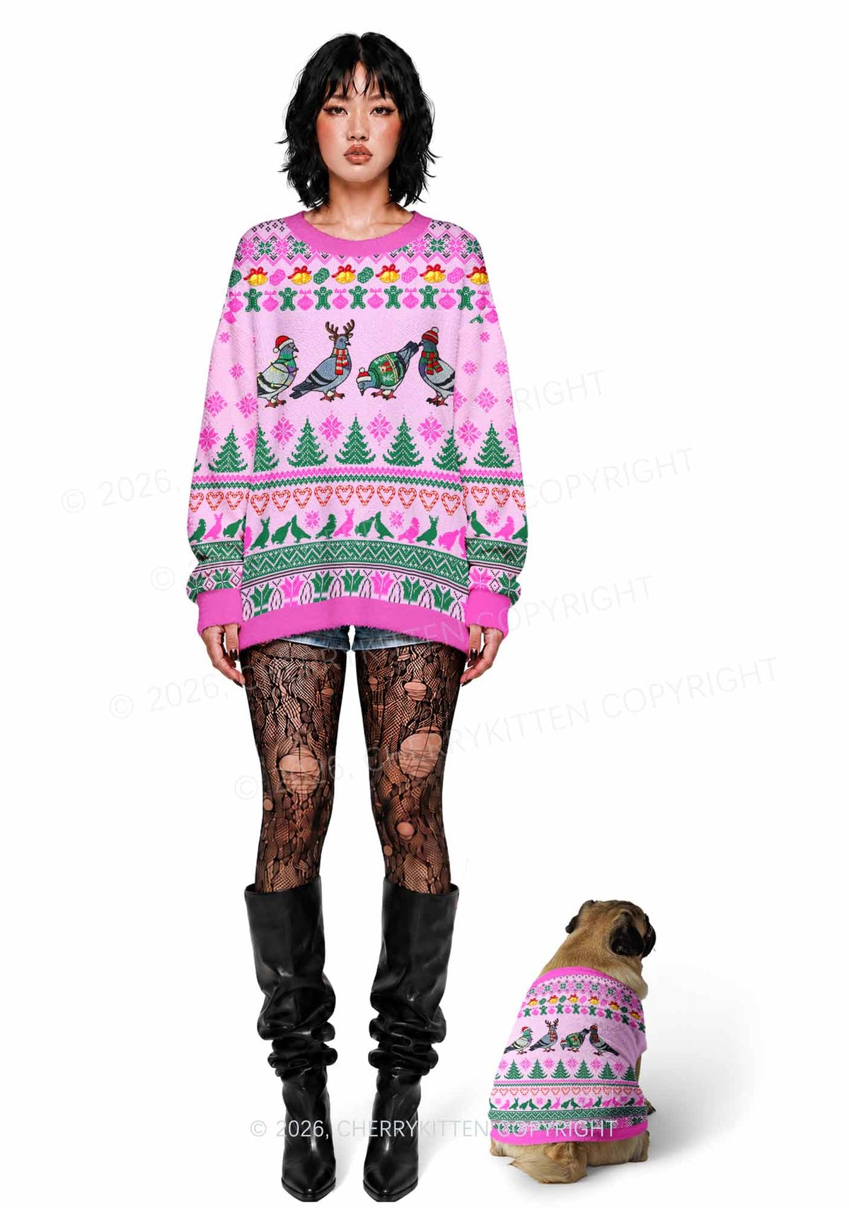Christmas Pigeon Y2K Pet Knit Sweatshirt Cherrykitten