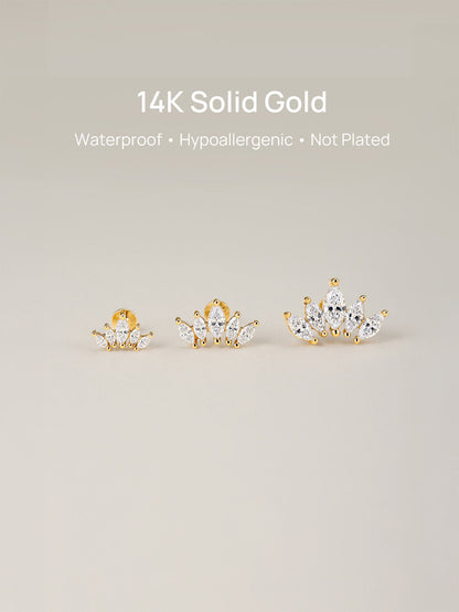 KOSINER 14K Solid Gold Delicate Marquise Crown Flat Back Stud