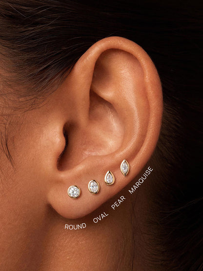 KOSINER 14K Solid Gold Bezel-Set Pear Lab-Grown Diamond Flat Back Stud
