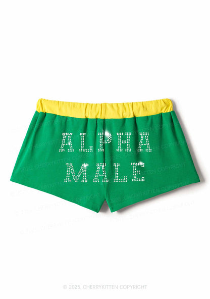 Rhinestone Alpha Male Y2K Drawstring Mini Shorts Cherrykitten