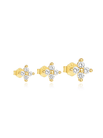 KOSINER 925 Sterling Silver Four-Petal Flower 3-Piece Set
