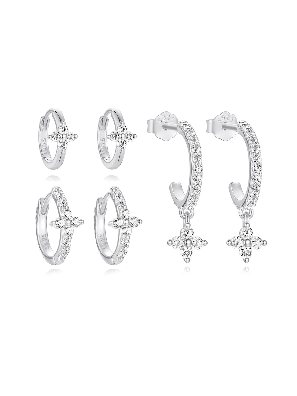 KOSINER 925 Sterling Silver Versatile Four-Petal Flower Set