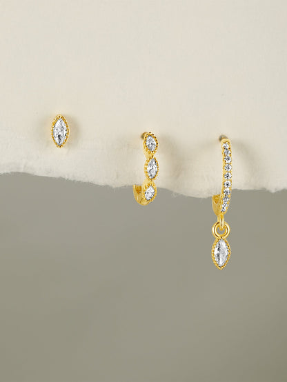 KOSINER 925 Sterling Silver Elegant Marquise 3-Piece Set