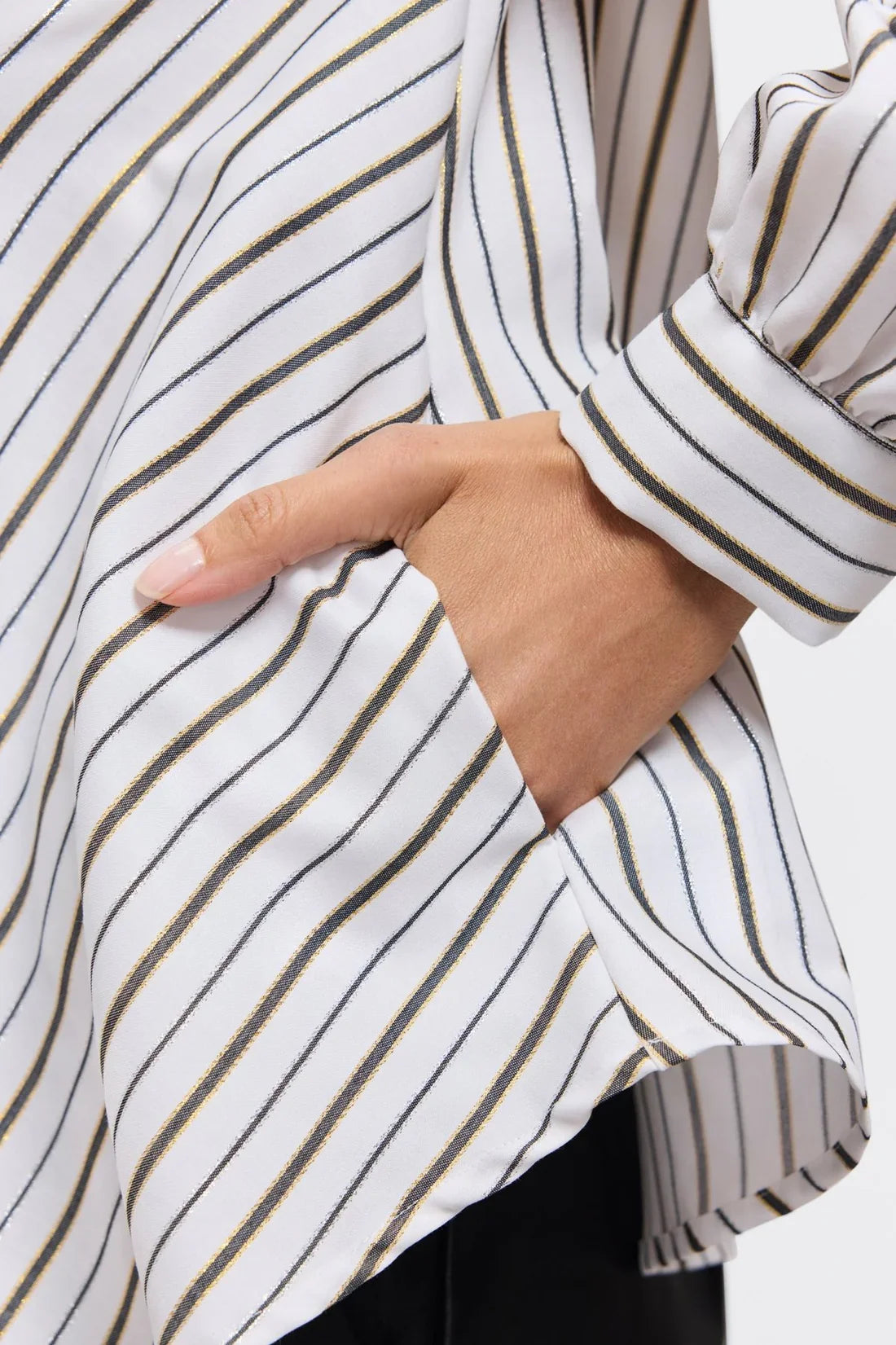 Daphne Long Sleeve Popover Shirt-White Metallic Stripe