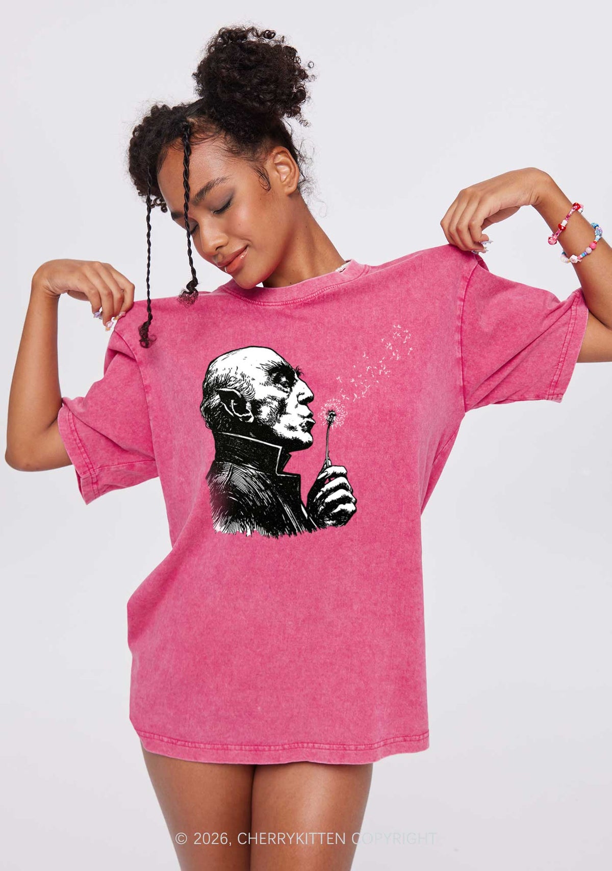 Halloween Vampire Blowing Dandelion Y2K Shirts Washed Tee Cherrykitten