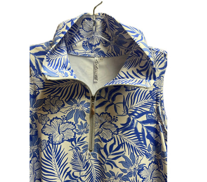 Sleeveless Zip Neck Dress-Blue/White