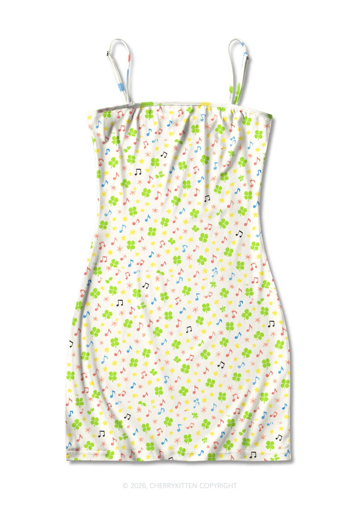 Music Notes Clover Stars St Patricks Y2K Print Slip Dress Cherrykitten