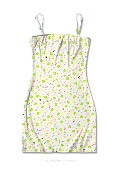 Music Notes Clover Stars St Patricks Y2K Print Slip Dress Cherrykitten