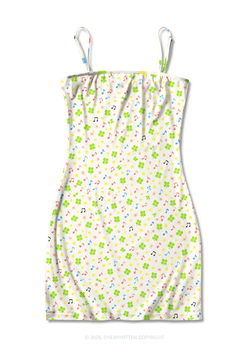Music Notes Clover Stars St Patricks Y2K Print Slip Dress Cherrykitten