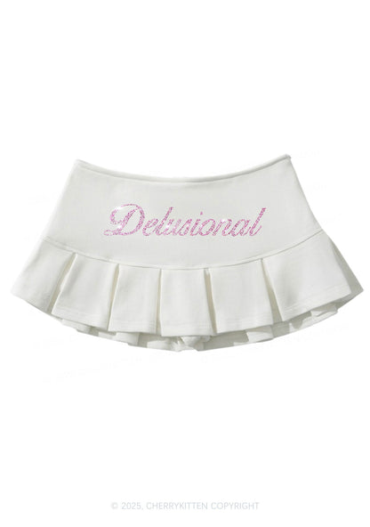 Rhinestone Delusional Y2K Mini Pleated Skirts Cherrykitten