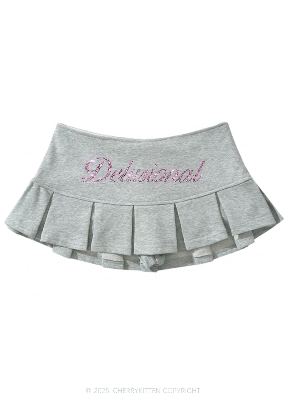Rhinestone Delusional Y2K Mini Pleated Skirts Cherrykitten