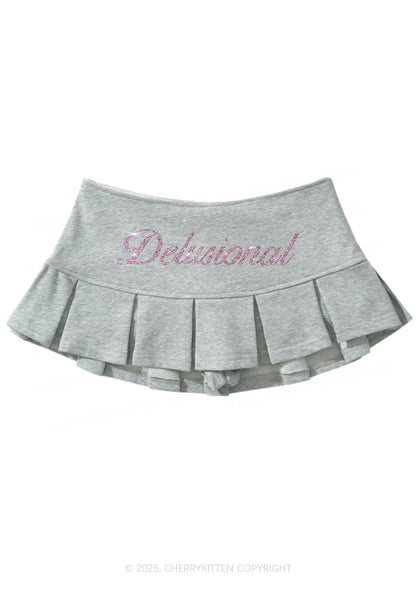 Rhinestone Delusional Y2K Mini Pleated Skirts Cherrykitten