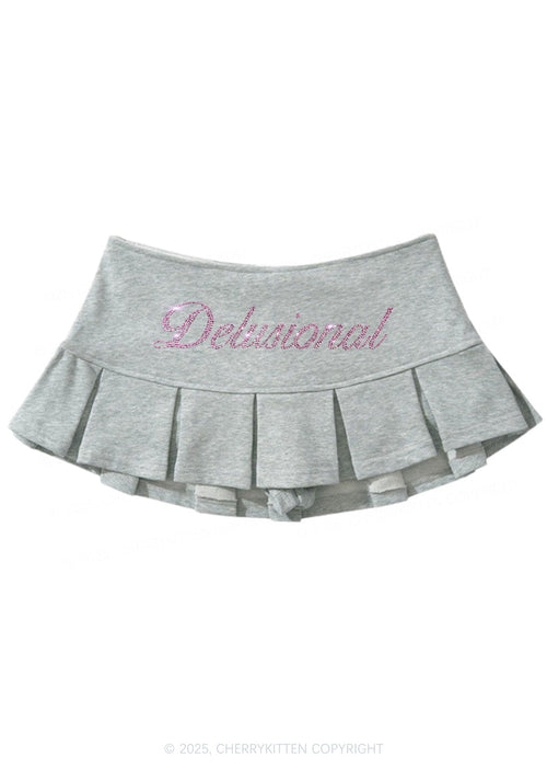 Rhinestone Delusional Y2K Mini Pleated Skirts Cherrykitten