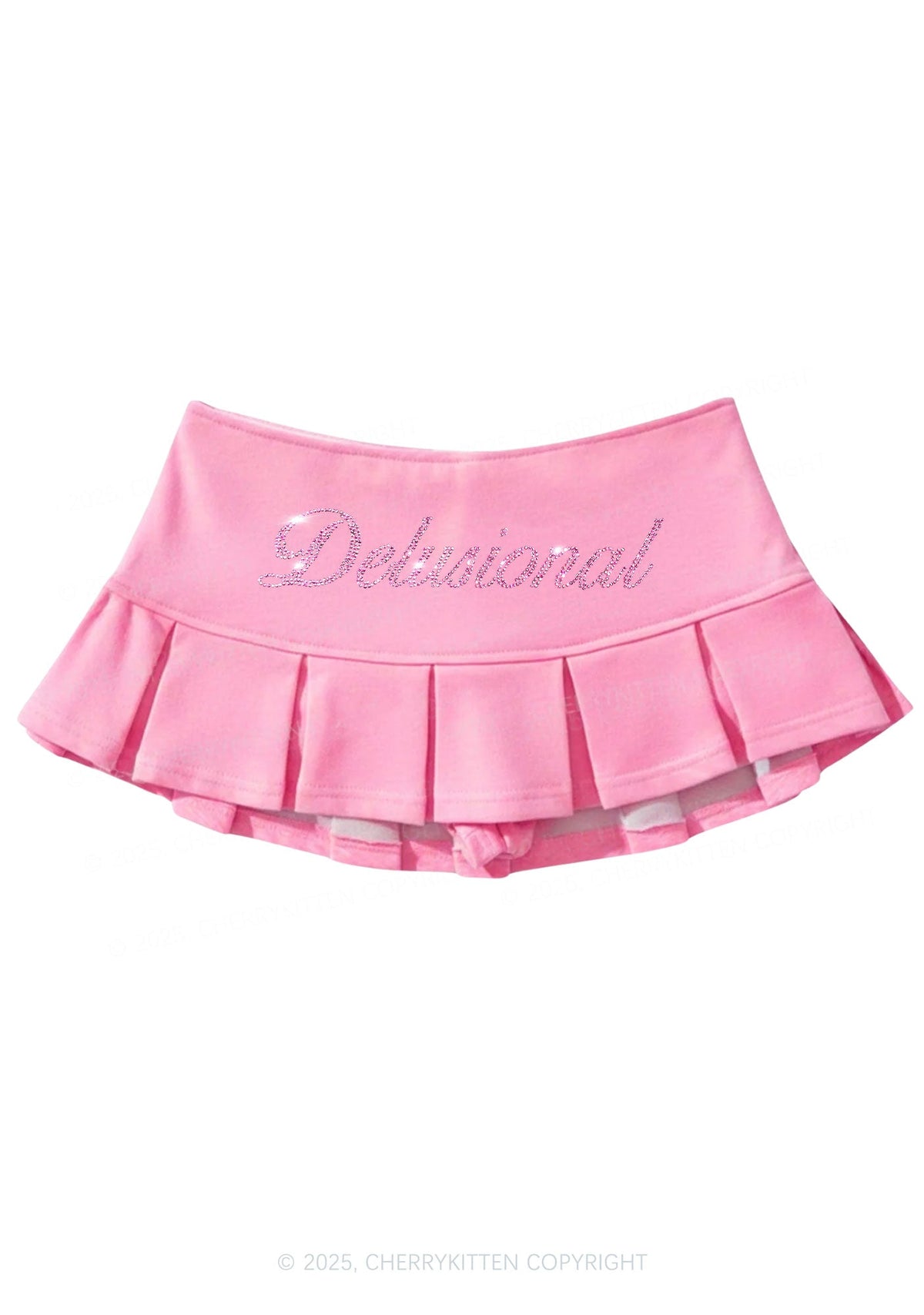 Rhinestone Delusional Y2K Mini Pleated Skirts Cherrykitten