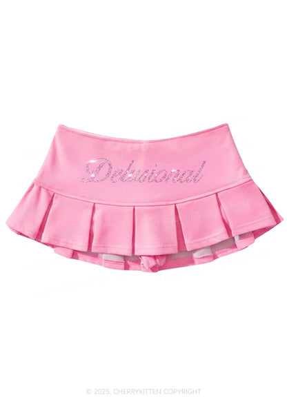 Rhinestone Delusional Y2K Mini Pleated Skirts Cherrykitten