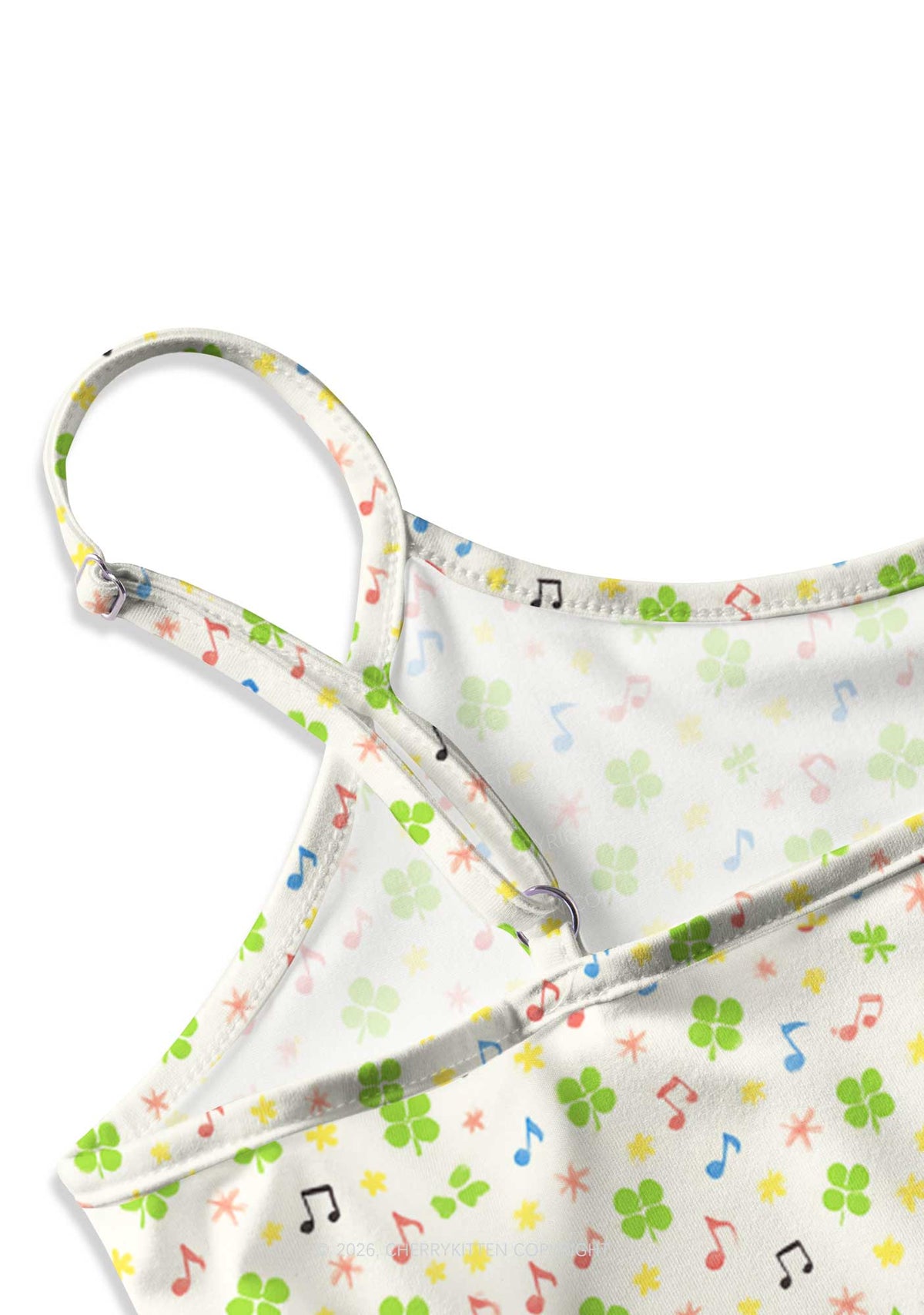 Music Notes Clover Stars St Patricks Y2K Print Slip Dress Cherrykitten