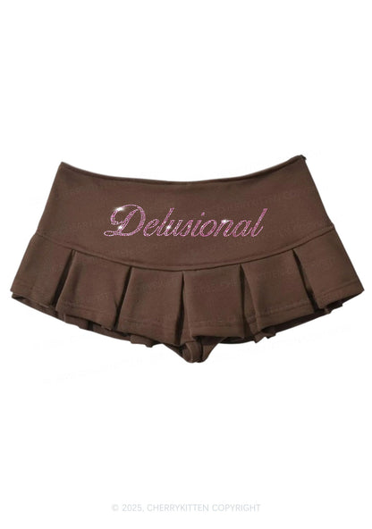 Rhinestone Delusional Y2K Mini Pleated Skirts Cherrykitten
