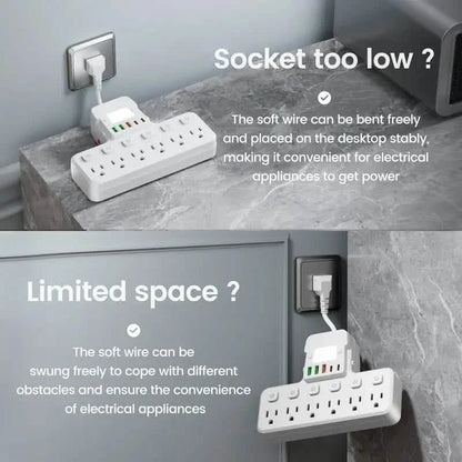 12-in-1 Adjustable Desk Lamp Power Strip – 6 AC Outlets, 3 USB-A & 2 Type-C Ports, Surge Protection