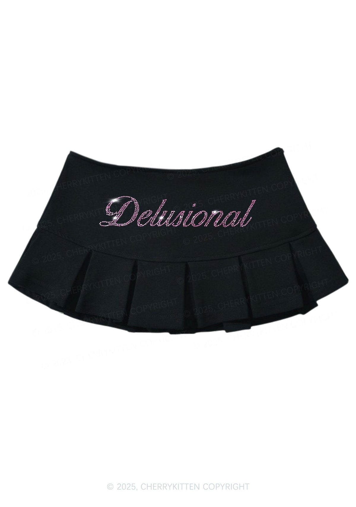 Rhinestone Delusional Y2K Mini Pleated Skirts Cherrykitten