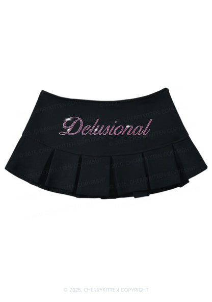 Rhinestone Delusional Y2K Mini Pleated Skirts Cherrykitten