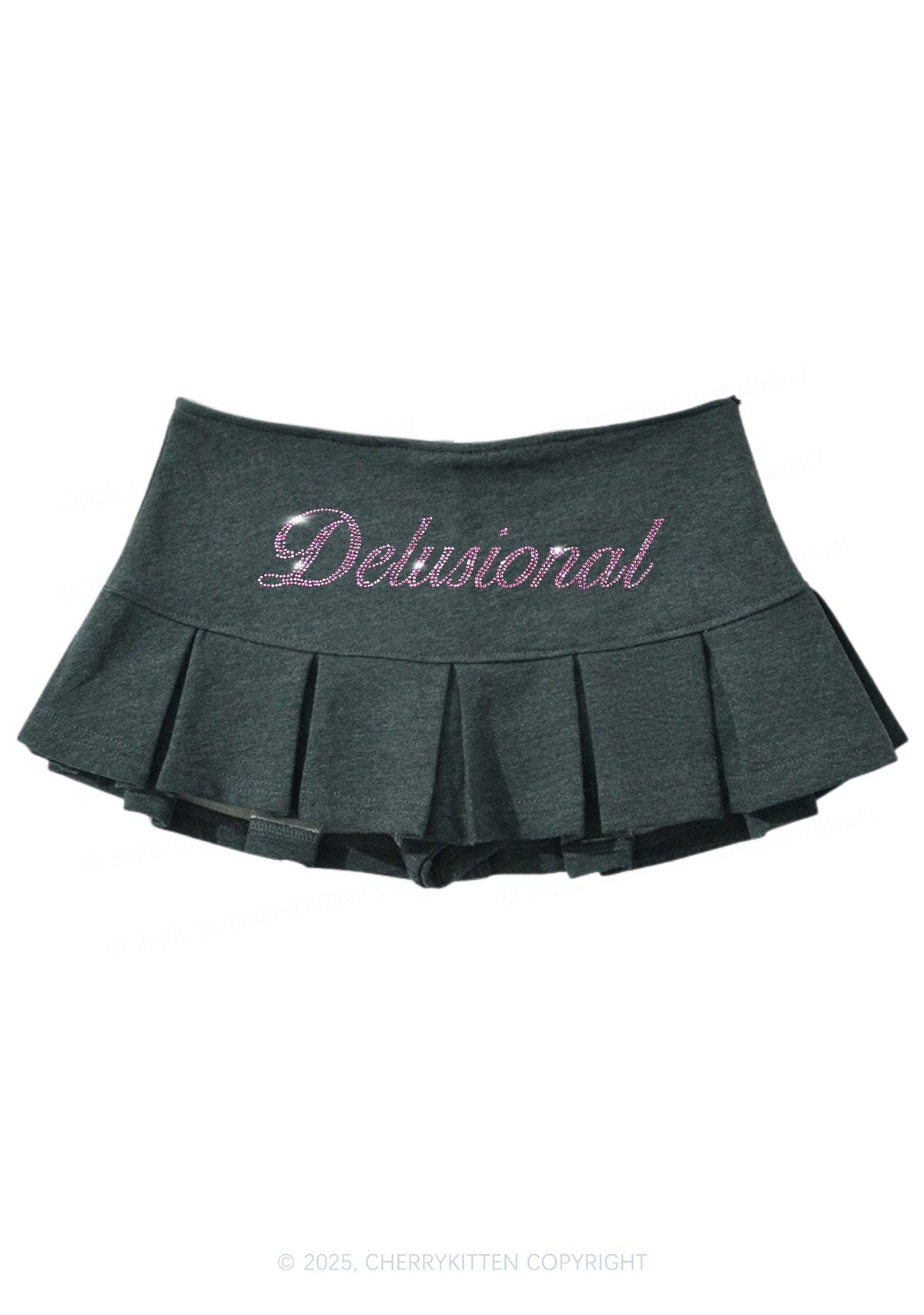 Rhinestone Delusional Y2K Mini Pleated Skirts Cherrykitten